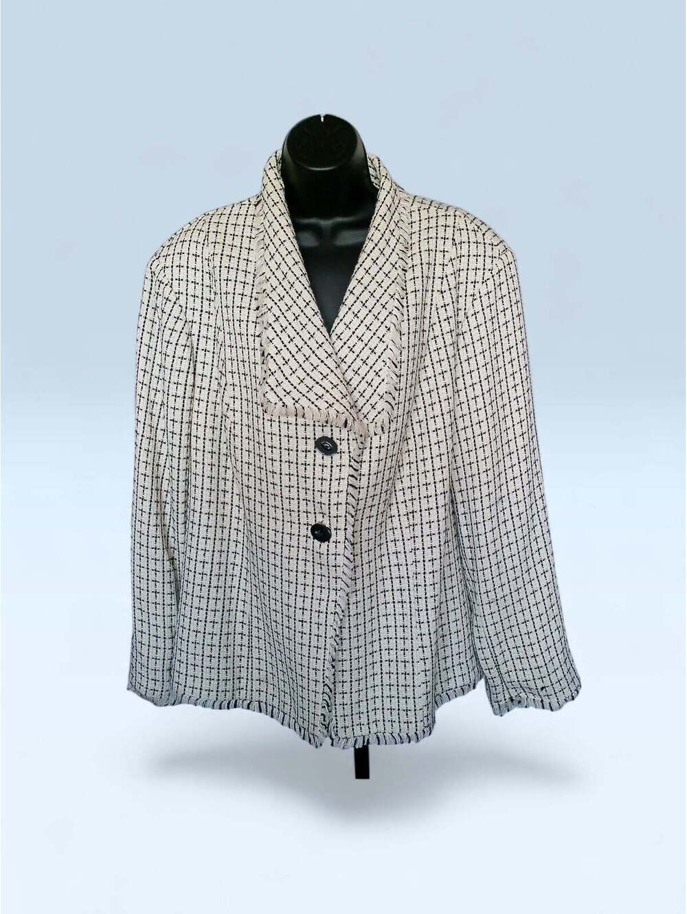SA Denim Plus Size 24W Ivory Bouclé Tweed Fringe Blazer